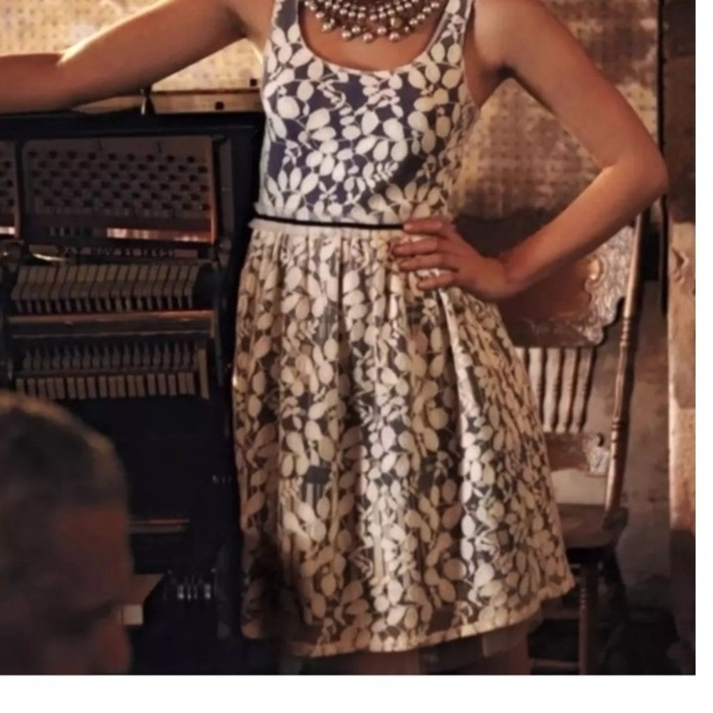 Anthropologie L Sparrow Weston Blue White Floral Lace Fit‎ Flare Dress Fairy - Picture 6 of 16